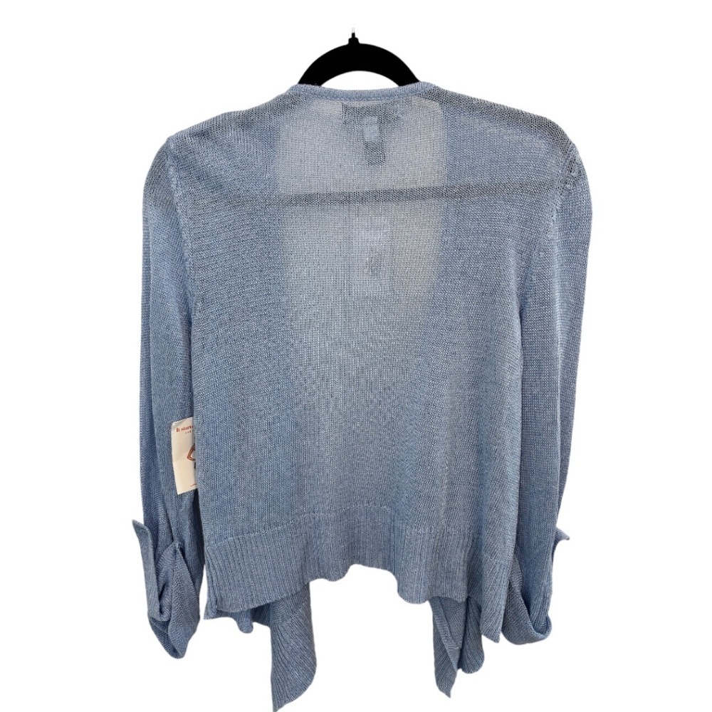 CABLE & GUAGE Light Blue Open Cascade Front Roll Tab Sleeve Sweater Size S NWT - Picture 2 of 5